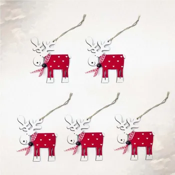 

5pcs Christmas Tree Decor Wood Painted Elk Pendant Xmas Party Decor Deer Pendant Christmas Decoration for Home (Red)