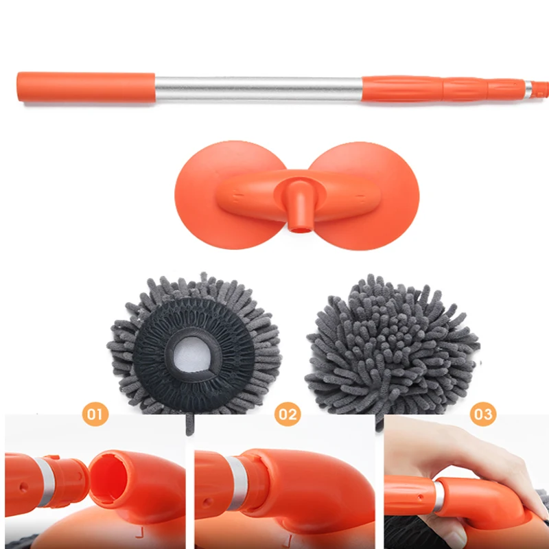 Double Brush Head Rotating Car Wash Mop Three-Section Telescopic Mop Roof Window Cleaning Maintenance Auto Supplies Accessories 6