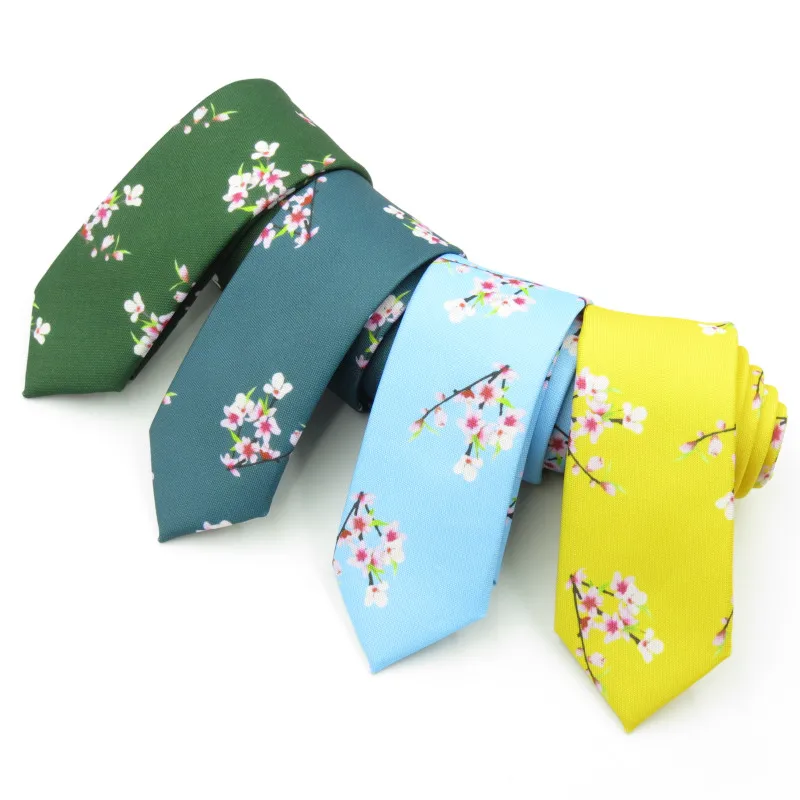 

Men's necktie Peach blossom design Korean narrow ties 6cm fashion flower series hand printed original tie
