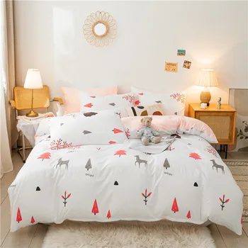 

Winter Bedding Sets White Duvet Cover Sets Pillowcases 4pcs Cartoon Quilt Cover Sets Twin Full Single King Christmas Bedclothes