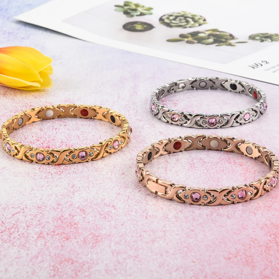 Bracciale Magnetico Regolabile In Oro Rosa – Con Pietra Germanica – Impermeabile – In Confezione Regalo