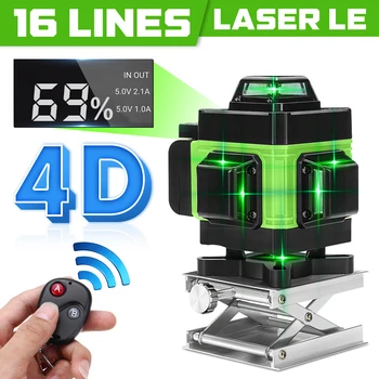 

16 Line Laser level 4D 360 Self Leveling Horizontal And Vertical Cross Measure Tool LED Display LD Green Light Laser Level