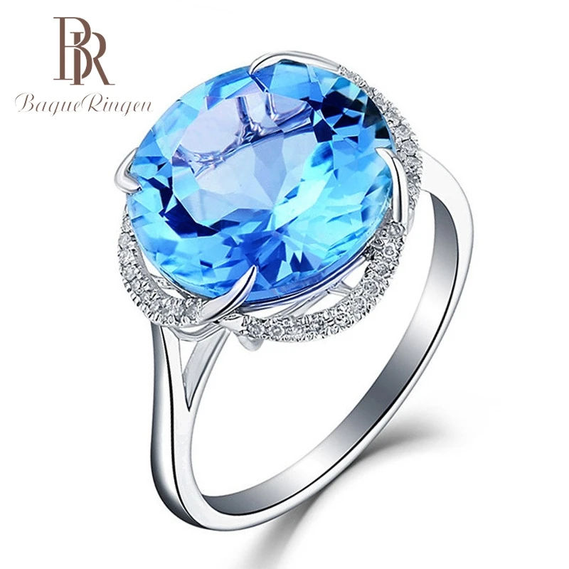 Bague Ringen, классические, Круглые, аквамариновые, 925 пробы, серебряные кольца для женщин, регулируемое, обручальное кольцо,, хорошее ювелирное изделие