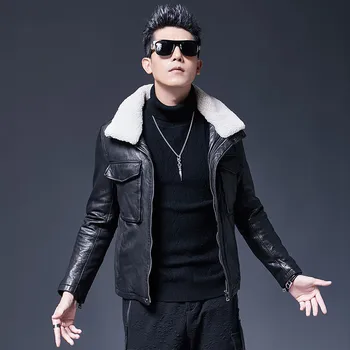 

Leather Jacket Winter Jacket Men Genuine Sheepskin Coat Lamb Fur Collar Bomber Jacket Chaqueta Hombre MC18C130 MY1263