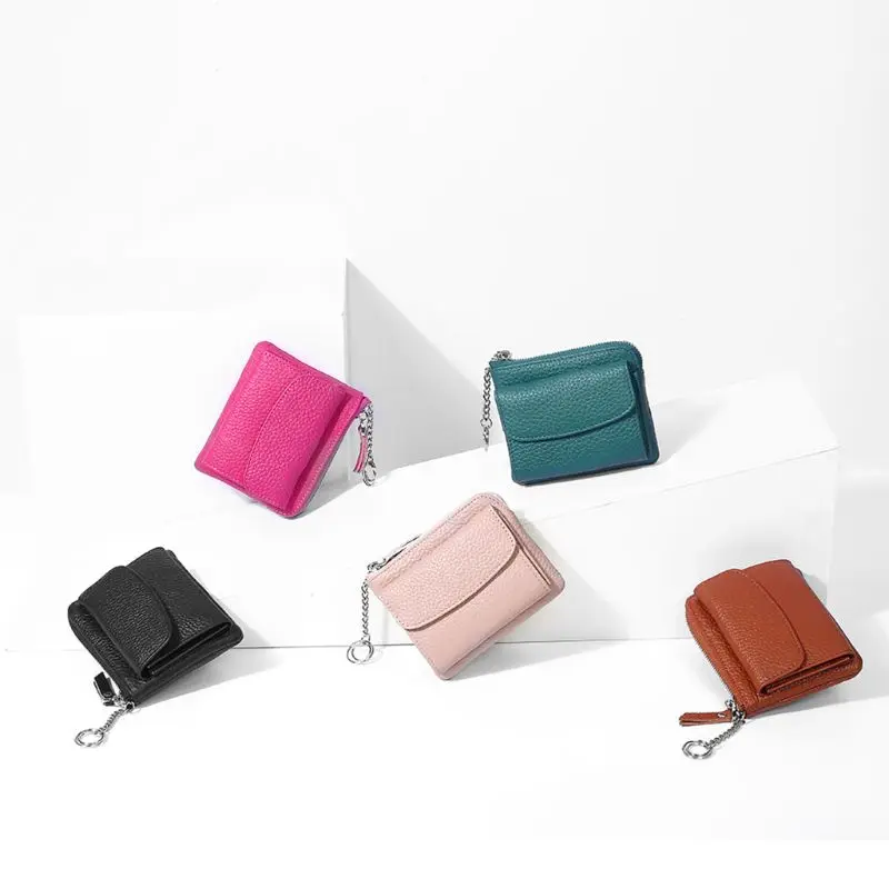 Women Ladies Small Zip Leather Wallet Card Holder Key Chain Purse Mini Handbag