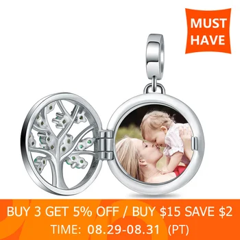 

Strollgirl Engrave Family Tree of Life Photo Locket Charms 925 Silver Beads Fit Authentic bracelet&Necklace Jewelry 2019 New