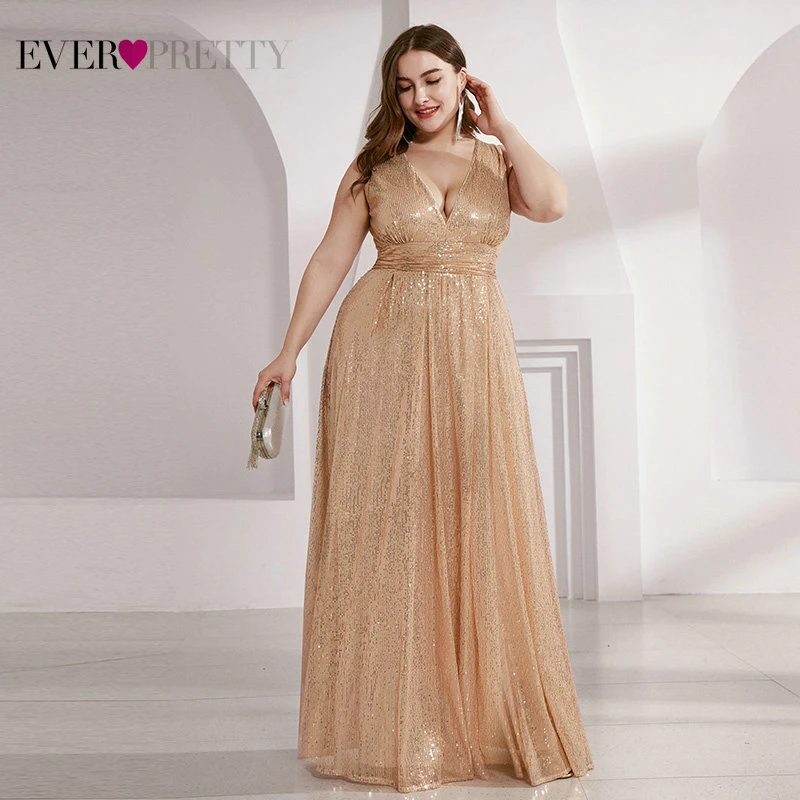 Вечерние платья с блестками размера плюс Ever Pretty EP00825 А силуэта глубоким v образным