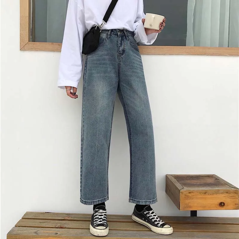 Женские джинсы Ulzzang Harajuku, уличная одежда, универсальные, новинка, корейский стиль, Ретро стиль, свободные, высокая талия, студенческие женские брюки, шикарные, повседневные