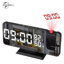 AKABELL Dual Loud Smart Alarm Clock Projection for Bedroom Radio Digital Alarm Clock with USB Charger Large Mirror LED Display