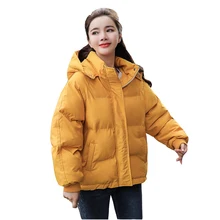 Новая осенне-зимняя куртка с капюшоном, Женское пальто, свободные короткие куртки с хлопковой подкладкой, Женская парка, Теплое повседневное пальто большого размера