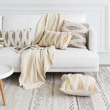 

Home Decor Handmade Embroidery Pillow Cover Grey Morocco Cushion Cover Yellow Geometric Pillow Case Pillow Sham 30x50cm/45x45cm