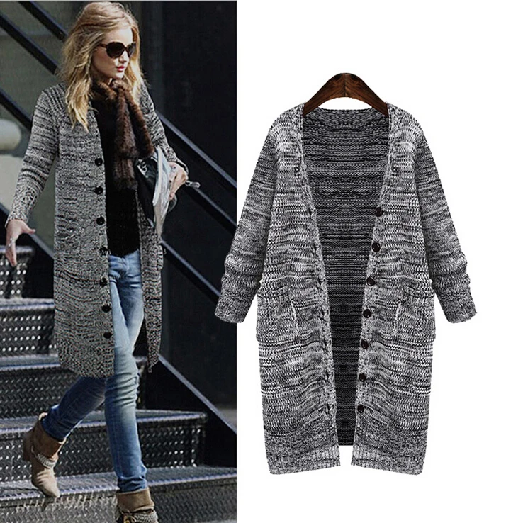 Clobee Big size cardigan 2019 Spring Autumn gray knitted long sweater coat Outwear XXL XXXL 4XL 5XL plus women clothing |