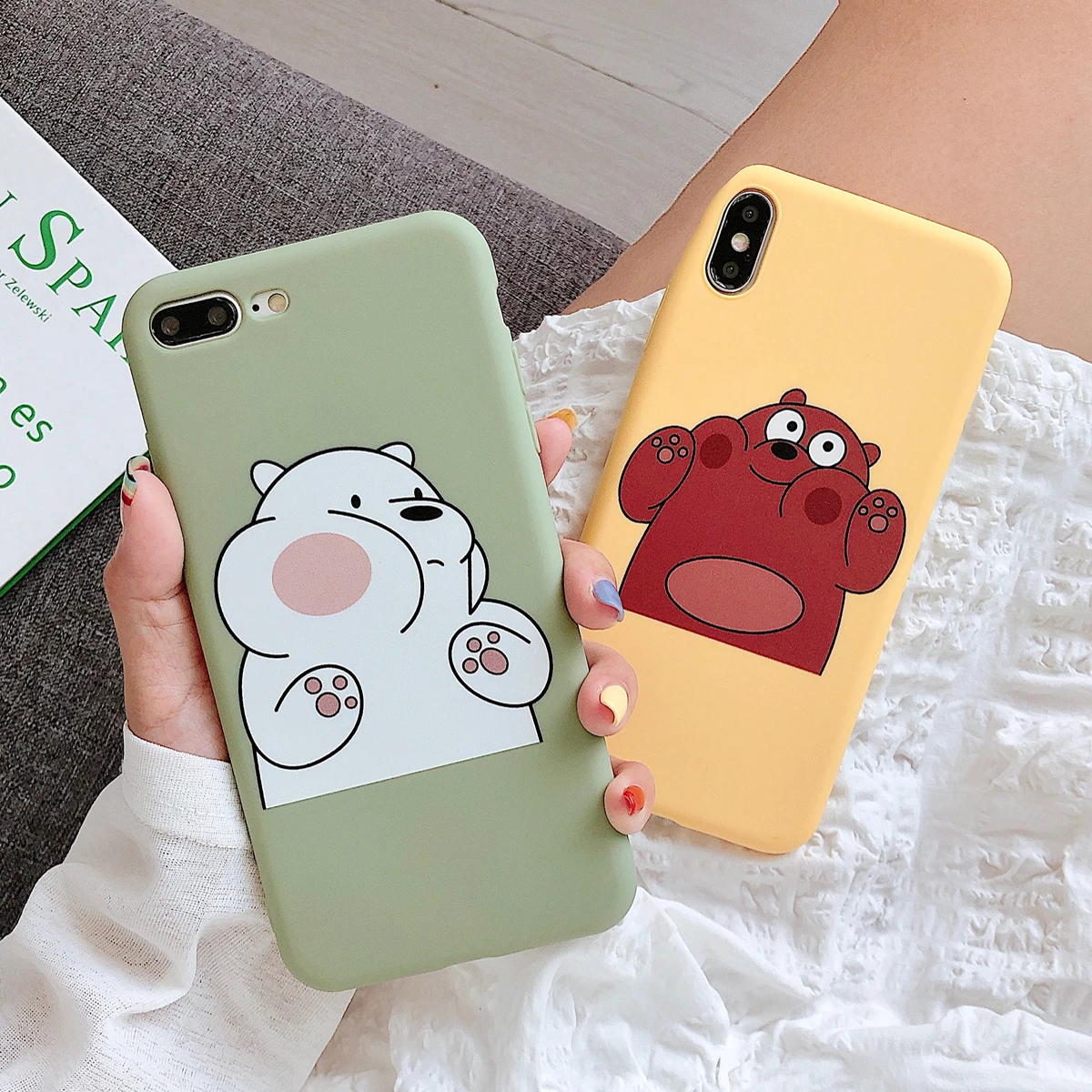 

New Cute Lovely Couple Bear Pattern Case For Apple iphone 6 6S 7 8 Plus X XR XS Max Cover Ip 6plus 7plus 8plus XsMax Soft Cases