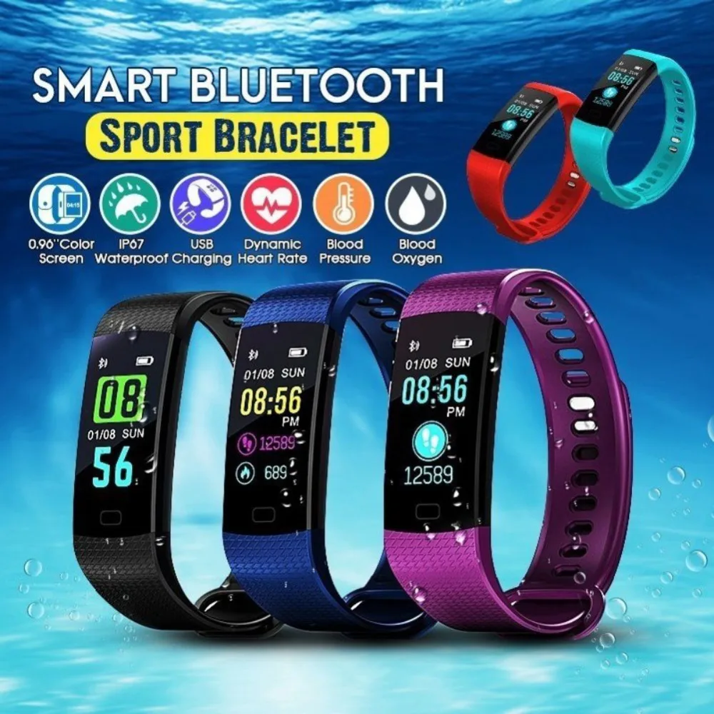 Фитнес-спортивный трекер Bluetooth браслет цветной экран Y5 браслет с монитором сердечного ритма измерение кровяного давления Смарт-часы