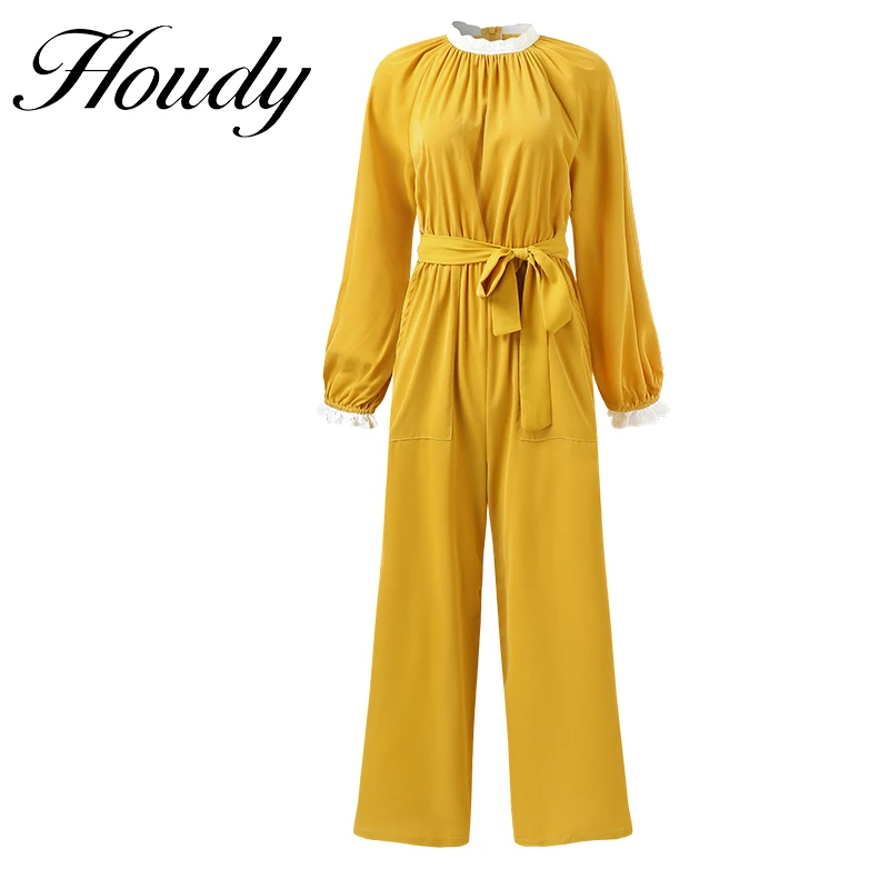 

Женский офисный комбинезон с поясом, однотонный элегантный длинный комбинезон с лацканами и широкими штанинами, весна 2022