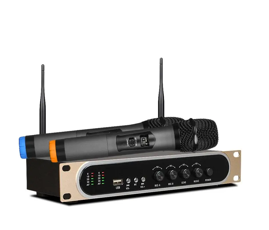 Golden M8 UHF беспроводной микрофон с регулировкой баса эхо микрофон Встроенный усилитель для MP3 плеера KTV Song динамик домашнее караоке - Цвет: Golden