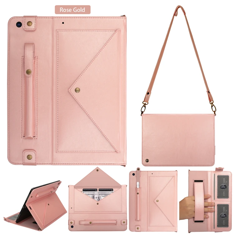 Rose Gold Для ipad 10,2 Многофункциональный Конверт кожаный чехол для планшета сумка для хранения A2197 с ремешком для apple Pencil Slot A2198 - Цвет: Rose Gold
