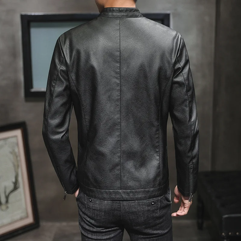 AliExpress Men's plus Velvet Leather Jacket Autumn And Winter New Products Stand Collar Windproof Jackets Short Slim Fit PU Leat