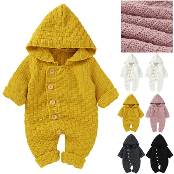 

Solid color Baby Newborn cute Hooded Knit Jumpsuit Toddler Long Sleeve hooded Romper for 3-24M Babies 5 Color