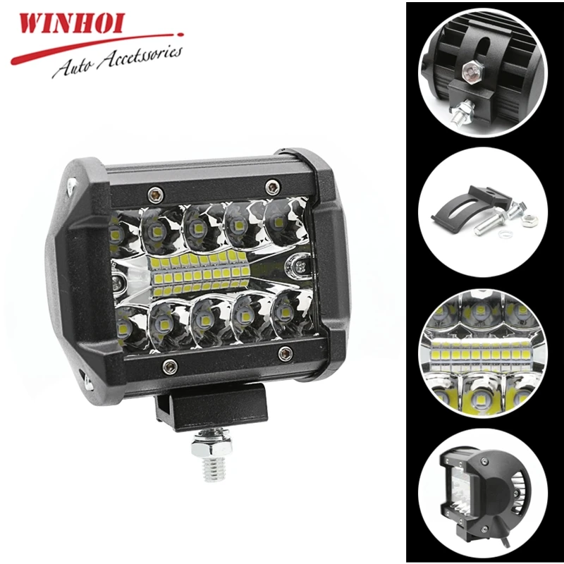 

4" 60W LED Car Work Light Bar Driving Offroad Spot Light Lamp for Boat Tractor Truck 4x4 SUV ATV 12V 24V Car Worklight Combo