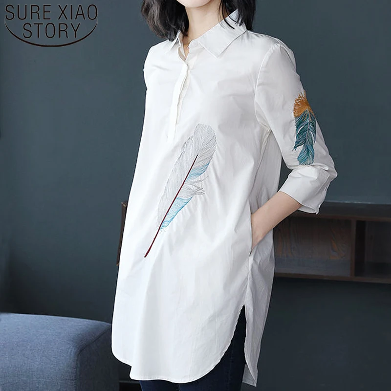 

Blusas mujer de moda 2019 ladies tops white shirts for women tops Casual Three Quarter Embroidery harajuku blouse women 6829 50