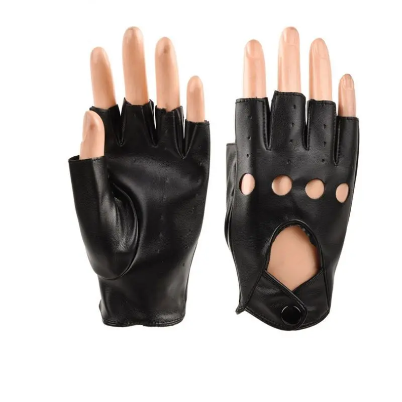 1 пара кожаных перчаток для детей, перчатки без пальцев для девочек, детские варежки на половину пальцев, дышащие черные перчатки
