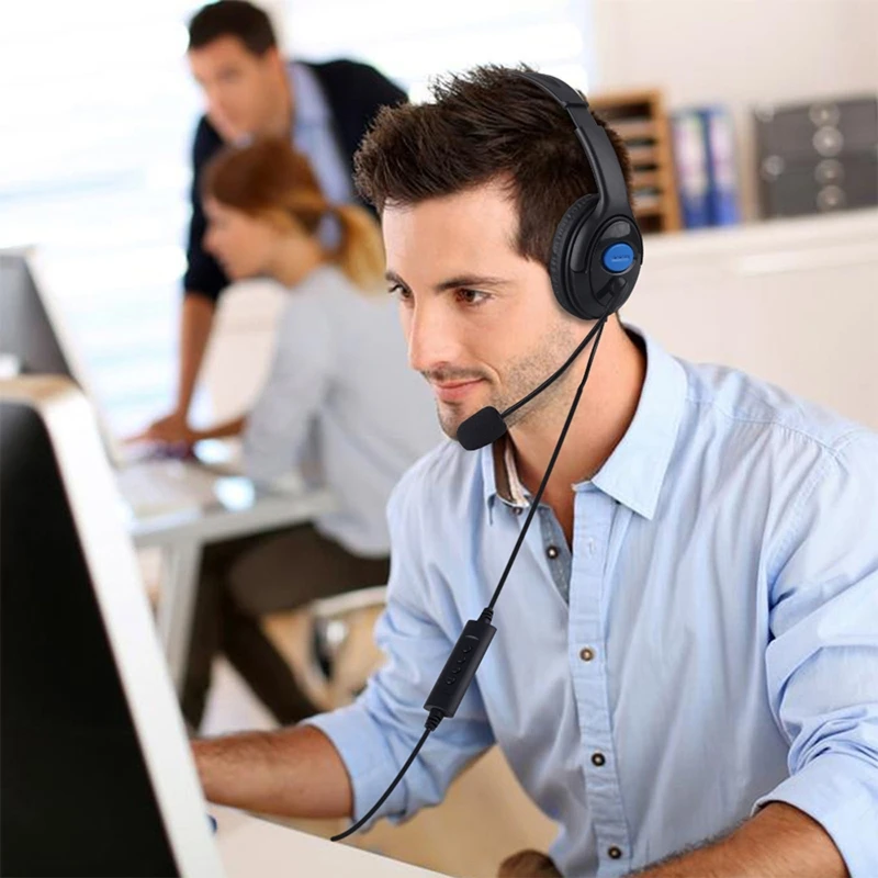 Telephone Traffic Headset USB Wired Noise Cancelling Headset Gaming Computer Learning Headphone With Adjustable Microphone Volum