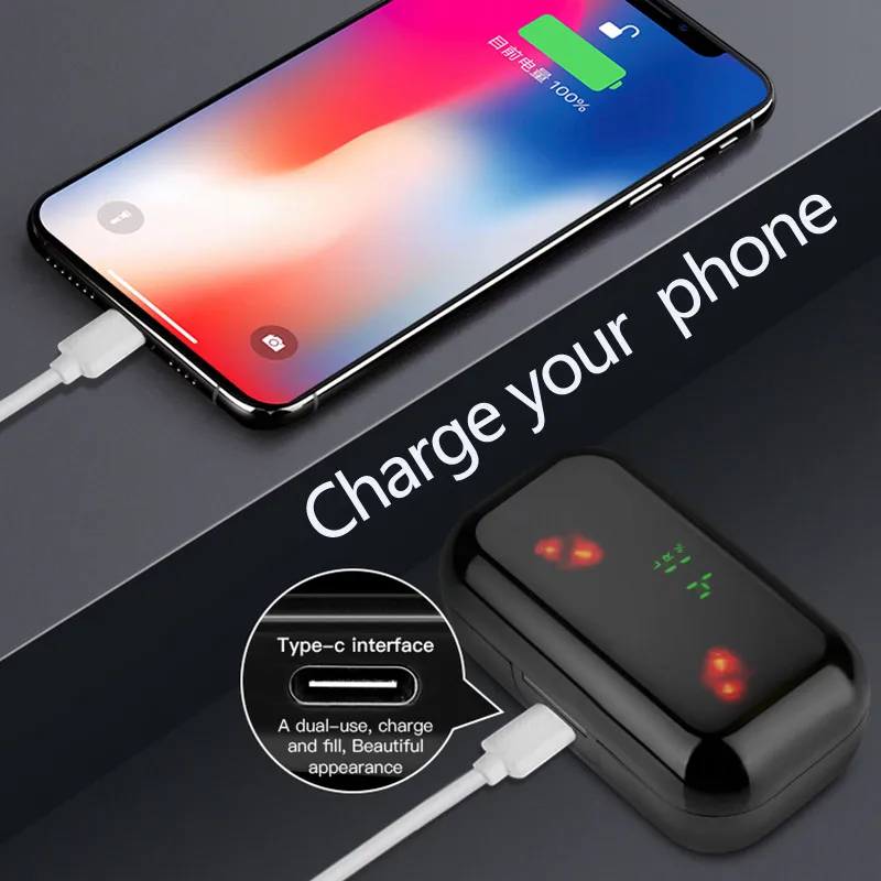Беспроводные Bluetooth наушники TWS мини гарнитура Hi Fi светодиодный дисплей