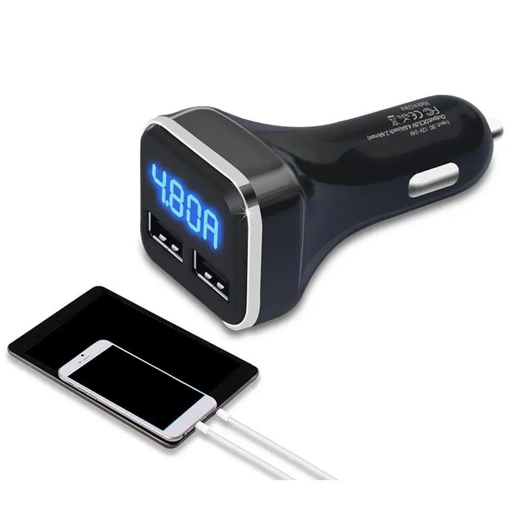 4.8A автомобильное USB зарядное устройство Quick Charge 12-24V Зажигалка на электропитании 2 порта ЖК-дисплей