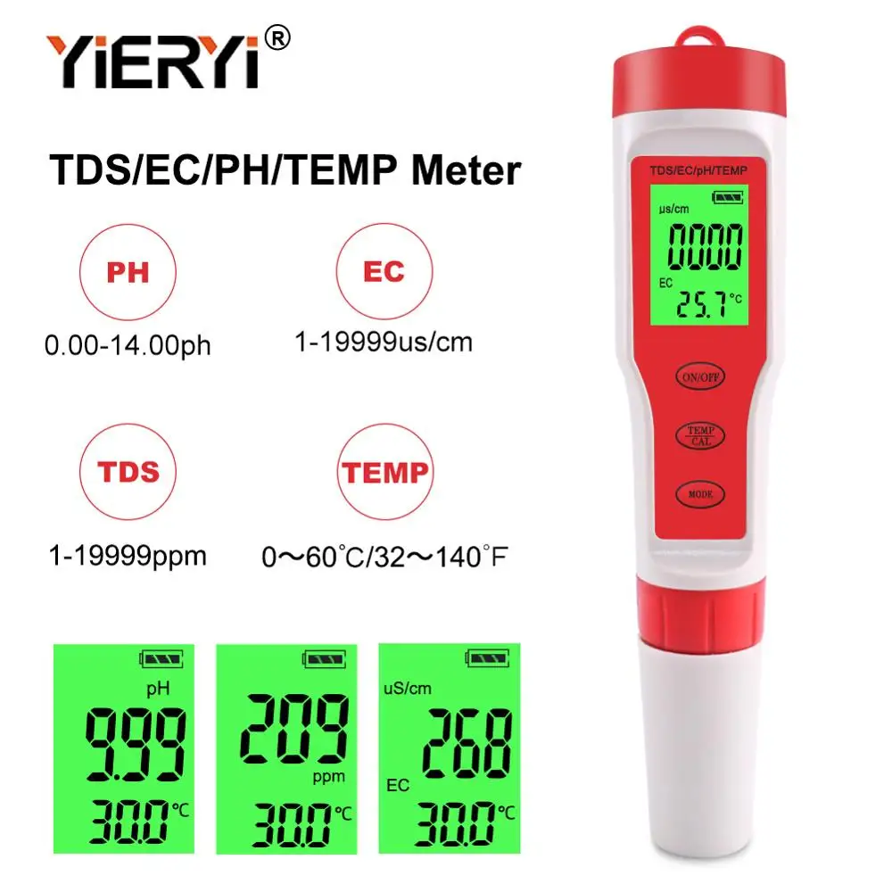 yieryi New TDS PH Meter PH/TDS/EC/Temperature