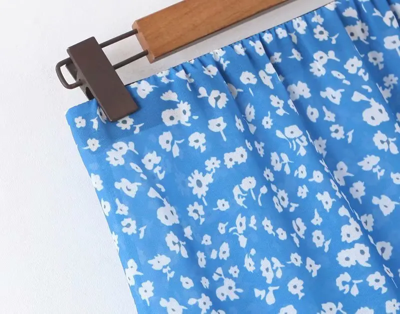 Bazaleas, винтажные синие женские юбки с цветочным принтом, повседневные, faldas mujer moda, под одежду, Франция, миди юбки