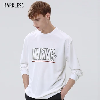 

Markless Mens Cotton Printed Loose Pullover O-Neck Long Sleeve Thin T Shirts Fashion Breathable Sweatshirt WYA9411M