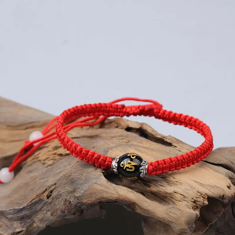 

Buddhism Six Words Tibetan Agates Beads Bracelet Lucky Red String Rope Jewelry U50C