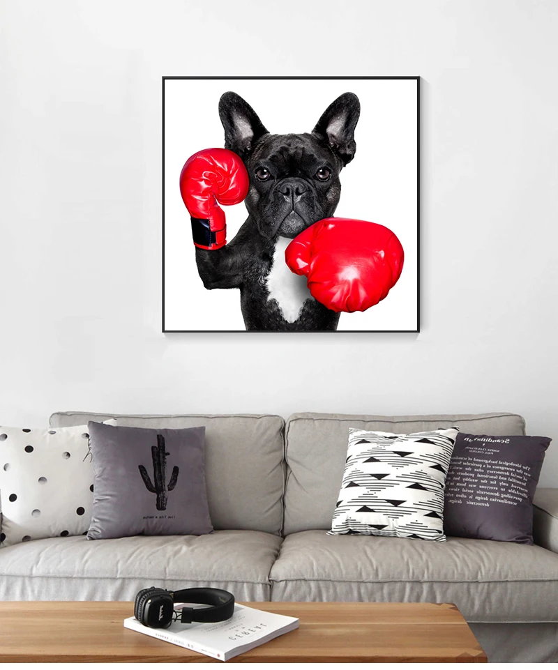Art Pictures for Children Room Nordic Home Decor Cartoon Puppy with Boxing Gloves Poster Wall Art Decor Painting Print Canvas