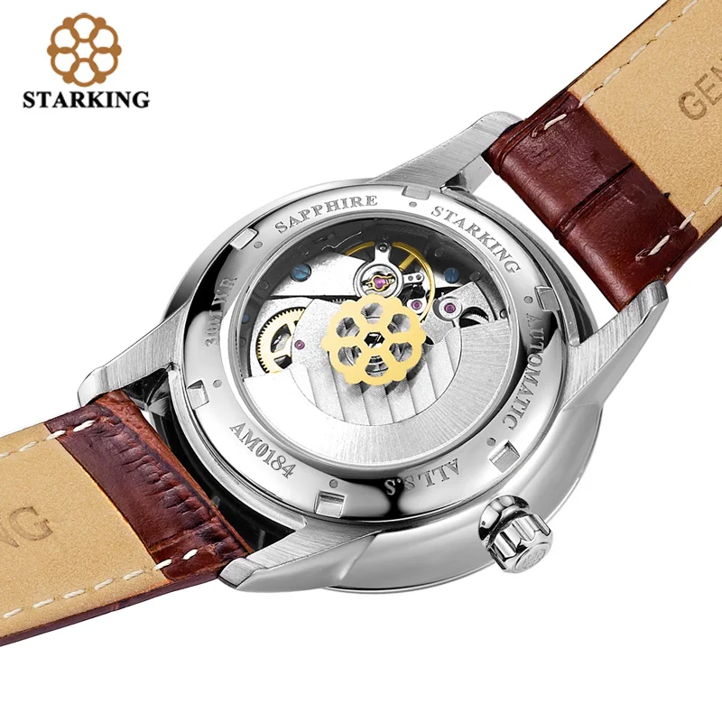 STARKING lovers Leather Strap Automatic Stainless Steel Watches for Lovers Men Women Fashion Dress Wristwatches Hodinky 4