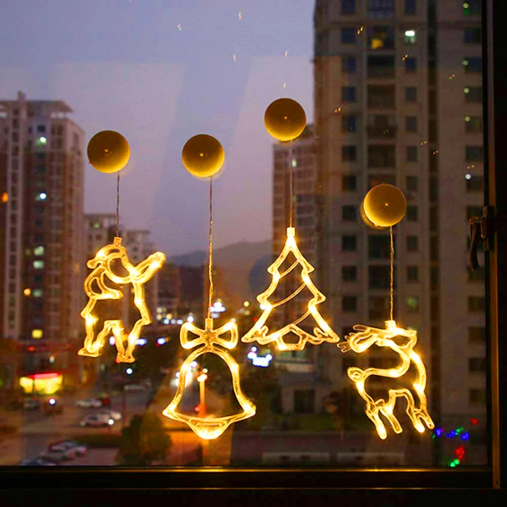 

4Pcs Christmas Tree Decoations Xmas Gift String Lights For Room Elk Bell Santa Navidad Xmas Hanging Pendant Fairy Light Garland