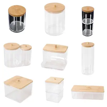 

Makeup Cotton Pads Swab Storage Bin Cosmetics Organizer Box with Bamboo Cover C63B