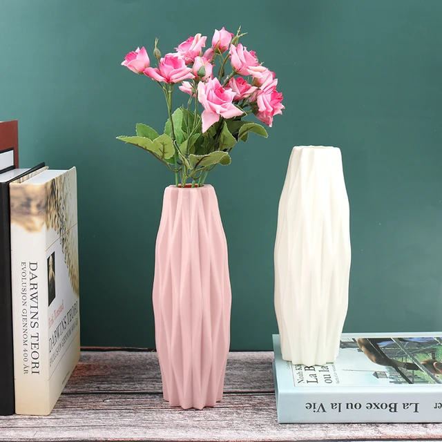 Flower Vase White Imitation Ceramic Flower Pot Decoration Home Plastic Vase 2