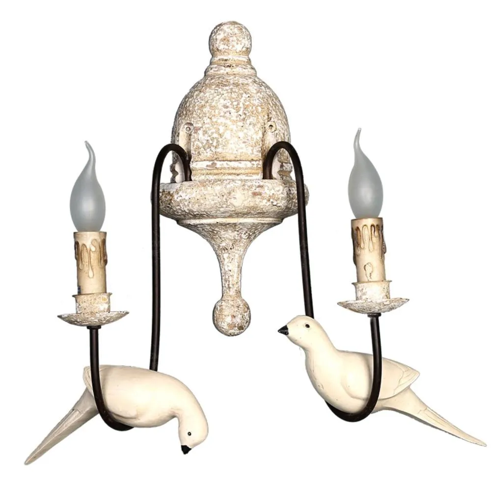 Ретро Птица настенный светильник французский винтажный белый деревянный настенный светильник деревенский настенный ламповый светильник античный птичий светильник в спальню фермерский дом