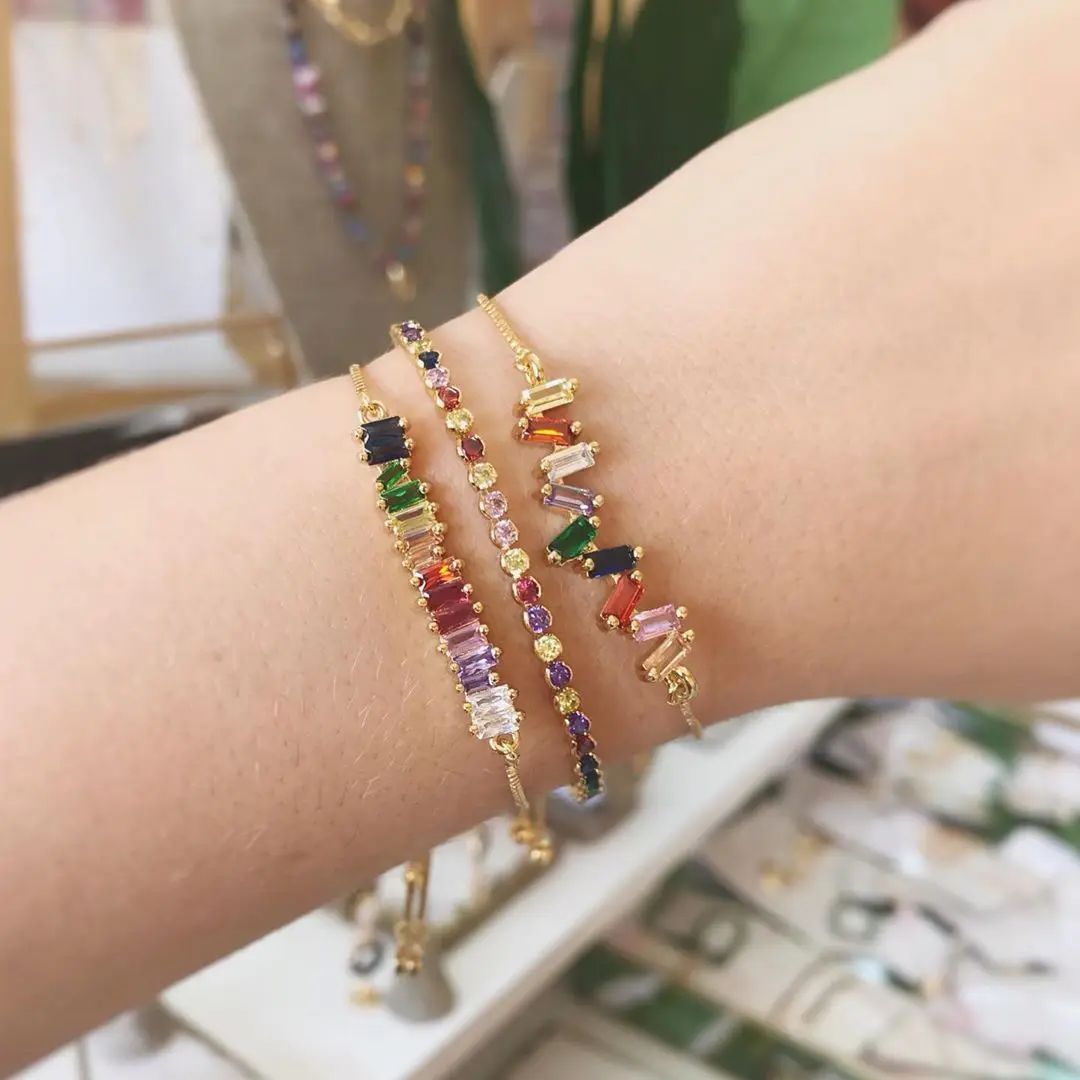 Новые золотые браслеты для девочек с цирконием регулируемые красочные в стиле