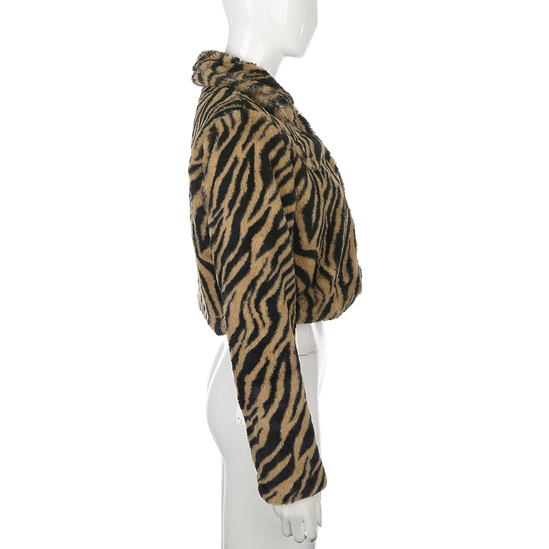 HEYounGIRL, искусственный мех, Меховая зимняя куртка, для женщин, тигр, животный принт, пальто, для девушек, повседневное, длинный рукав, пальто, осень, теплая уличная одежда