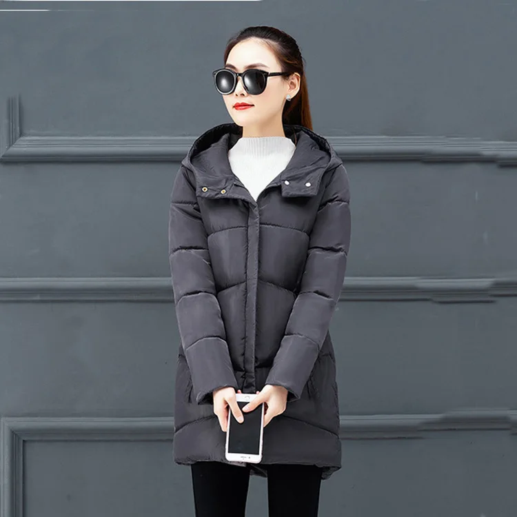 Серый Новые зимние женские куртки повседневные однотонные Длинные парки с капюшоном пальто толстые теплые зимние парки женские пальто - Цвет: Серый