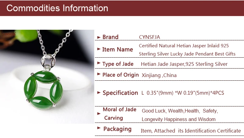 CYNSFJA Реал Certified(Hetian) нефрита Jade Jasper 925 пробы серебро ювелирные амулеты талисманы зеленый нефритовый кулон лучшие подарки