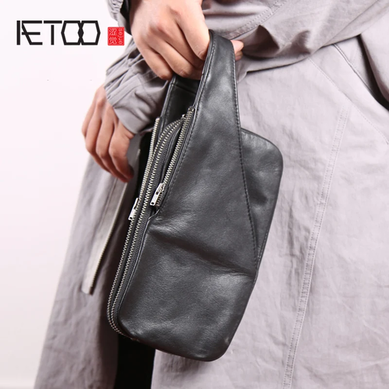 

BJYL Men's handmade leather hand Baotou layer cowhide casual handbag large capacity storage bag