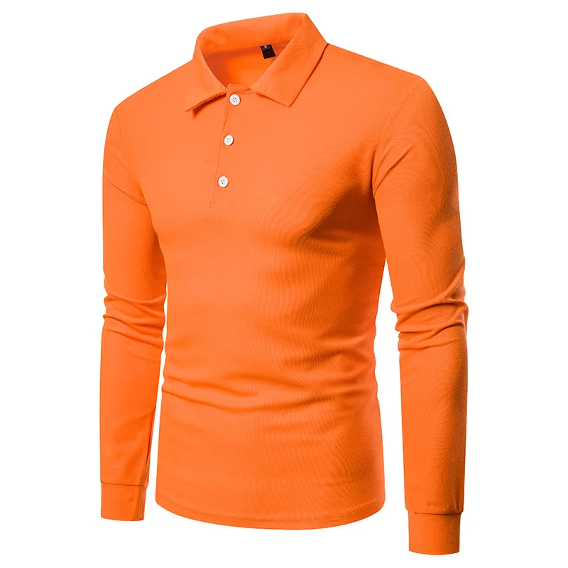 New Products On New Youth Men Versitile Fashion Solid Color Long Sleeve Large Size POLO Shirt