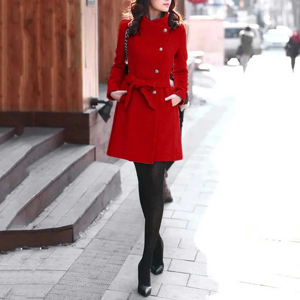 Женские зимние пальто с лацканами, шерстяное пальто, Тренч, куртка с длинным рукавом, верхняя одежда с длинным рукавом, повседневное тонкое пальто, верхняя одежда