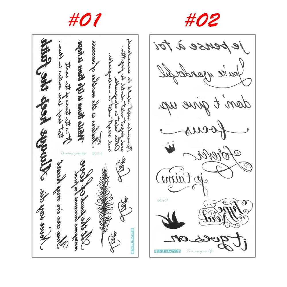 1 лист черных букв английское слово Временные татуировки стикер s перо тату, боди-арт стикер водонепроницаемый для временных татуировок