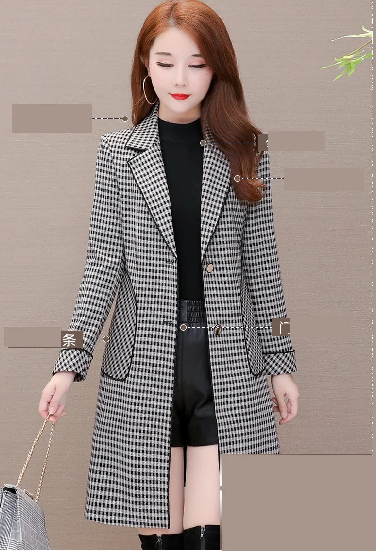 Lattice Windbreaker female Autumn coat New Classic coat Single-breasted slim Ladies coats Long sleeve Thicken trench coats 3XL