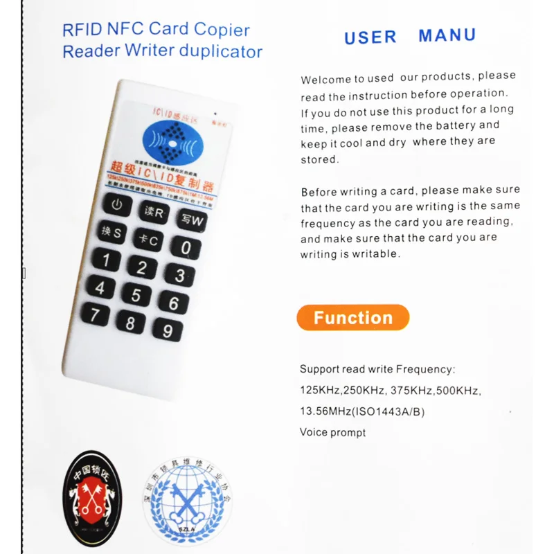 125kHz,250KHz 375KHz with Full Decode Function 500KHz YWNYT NFC RFID Reader Writer Duplicator for IC ID Cards 