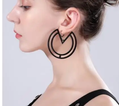 

Fashion Personalized Hollow Out Geometric Mirror Surface Acrylic Drop Earrings Black Gold Silver Big Dangle Earrings Women